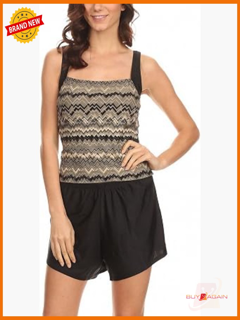 Two Tier Ruffle Printed Tankini Swimsuit Set - Loose Fit